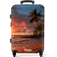 NoBoringSuitcases.com Großer Koffer - Strand mit Palme bei Sonnenuntergang - Kombinationsschloss TSA - Hartschalen Trolley 4 Rollen - 72 liter - Reisekoffer - 66 cmKoffer Mittelgroß 67x43x25 cm, 72L,