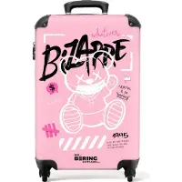 NoBoringSuitcases.com Hartschalen Handgepäck Koffer 55x35x20 cm, 36L, Bunte Graffiti-Drucke: Rosa - Teddybär, Reisekoffer mit 4 Rollen