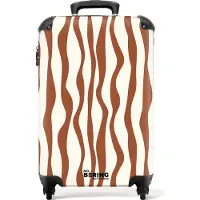 NoBoringSuitcases.com Hartschalen Handgepäck Koffer 55x35x20 cm, 36L, Abstrakte Drucke für Frauen: Braun mit weißen Wellenlinien, Reisekoffer mit 4 Rollen