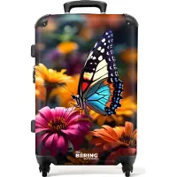 NoBoringSuitcases.com Großer Koffer - Schmetterling auf bunten Blumen - Kombinationsschloss TSA - Hartschalen Trolley 4 Rollen - 72 liter - Reisekoffer - 66 cmKoffer Mittelgroß 67x43x25 cm, 72L,