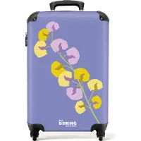 NoBoringSuitcases.com Hartschalen Handgepäck Koffer 55x35x20 cm, 36L, Insekten- und Pflanzendrucke für Frauen: Violett mit bunter Blume, Reisekoffer mit 4 Rollen