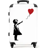 NoBoringSuitcases.com Hartschalen Koffer Mittelgroß 67x43x25 cm, 72L, Bunte Graffiti-Drucke: Weiß - Banksy-Stil, Reisekoffer mit 4 Rollen