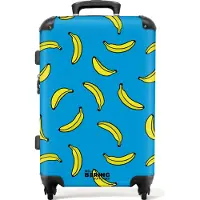 NoBoringSuitcases.com Hartschalen Koffer Mittelgroß 67x43x25 cm, 72L, Druck für Männer: Blau mit gelben Bananen, Reisekoffer mit 4 Rollen