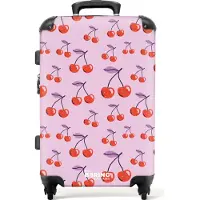 NoBoringSuitcases.com Großer Koffer - Lila mit roten Kirschen - Kombinationsschloss TSA - Hartschalen Trolley 4 Rollen - 72 liter - Reisekoffer - 66 cmKoffer Mittelgroß 67x43x25 cm, 72L,