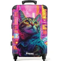 NoBoringSuitcases.com Großer Koffer - Katze mit Mantel in bunter Stadt - Kombinationsschloss TSA - Hartschalen Trolley 4 Rollen - 72 liter - Reisekoffer - 66 cmKoffer Mittelgroß 67x43x25 cm, 72L,