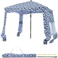 Vevor Strand-Cabana 183 x 183 cm Strandüberdachung mit Seitenwand, UPF 50+ Sonnenschutz, Strandpavillon mit Sandsäcken, großer tragbarer Sonnenschutz Sonnenschirm für Familie Freunde Outdoor