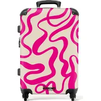 NoBoringSuitcases.com Großer Koffer - Beige mit rosa abstrakten Linien - Kombinationsschloss TSA - Hartschalen Trolley 4 Rollen - 72 liter - Reisekoffer - 66 cmKoffer Mittelgroß 67x43x25 cm, 72L,