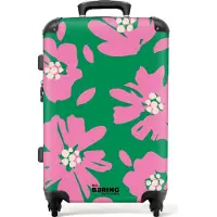 NoBoringSuitcases.com Großer Koffer - Grün mit rosa Blüten - Kombinationsschloss TSA - Hartschalen Trolley 4 Rollen - 72 liter - Reisekoffer - 66 cmKoffer Mittelgroß 67x43x25 cm, 72L,