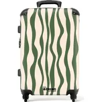 NoBoringSuitcases.com Hartschalen Koffer Mittelgroß 67x43x25 cm, 72L, Bunte Drucke für Frauen: Beige mit grünen Linien, Reisekoffer mit 4 Rollen