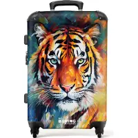 NoBoringSuitcases.com Großer Koffer - Porträt eines Tigers als Ölgemälde - Kombinationsschloss TSA - Hartschalen Trolley 4 Rollen - 72 liter - Reisekoffer - 66 cmKoffer Mittelgroß 67x43x25 cm, 72L,