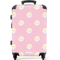 NoBoringSuitcases.com Großer Koffer - Pastellrosa mit Gänseblümchen - Kombinationsschloss TSA - Hartschalen Trolley 4 Rollen - 72 liter - Reisekoffer - 66 cmKoffer Mittelgroß 67x43x25 cm, 72L,
