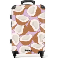 NoBoringSuitcases.com Hartschalen Koffer Mittelgroß 67x43x25 cm, 72L, Bunte Fruchtdrucke für Frauen: Rosa mit Kokosnussdruck, Reisekoffer mit 4 Rollen