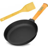 Brizoll Gusseisenpfanne 22 cm Bratpfanne aus Gusseisen Induktion Holzgriff Schmortopf Pfanne