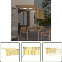 The Living Store Markise Automatisch mit Rollo LED Windsensor 3,5x2,5m Gelb Weiß