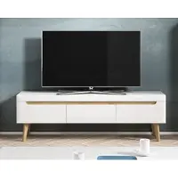 Feldmann-Wohnen Lowboard TV-Schrank Fernsehtisch 160cm weiß hochglanz riviera eiche