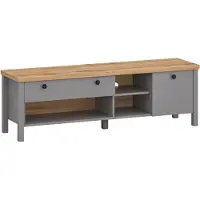 Feldmann-Wohnen Lowboard TV-Unterschrank Melini 146x38x46cm schiefergrau Eiche Delano hell