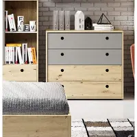 Meble Laski Kommode Stauraumschrank Jugendzimmer 90cm bernstein eiche platingrau Modern