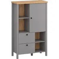 Feldmann-Wohnen Highboard Kommode Melini 85x38x139cm schiefergrau Eiche Delano hell