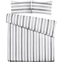 Padiro Bettwäsche-Set 3-teilig für 2 Personen - 200 x 200 cm + 50 x 75 cm - Extragroß XL - Baumwollsatin - Grau - minimalistisches Streifenmuster