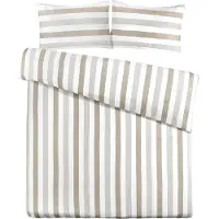 Padiro Bettwäsche-Set 3-teilig für 2 Personen - 200 x 200 cm + 50 x 75 cm - Extragroß XL - Baumwollsatin - Taupe - minimalistisches Streifenmuster