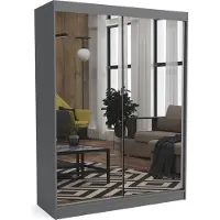 EURO-MEBLE Moderner Kleiderschrank mit Schiebetüren und Spiegel DIDI 160 cm (ANTRACIT)