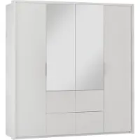 EURO-MEBLE Kleiderschrank WIEDEN , Drehtürenschrank Schrank Schubladen , ( WEISS )