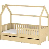 Fun-Möbel Hausbett Kinderbett NEILA 200x90cm Kiefer Massiv Natur inkl. Rollrost