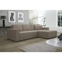 Fun-Möbel Ecksofa Schlafsofa Sofa CONOR Stoff Dunkelbeige Ottomane Rechts
