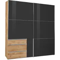 Fresh To Go Schwebetürenschrank Level Kleiderschrank 2-türig 200x65x216cm plankeneiche Grauglas