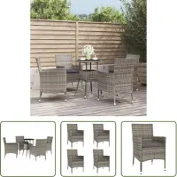 The Living Store 5-tlg. Garten-Bistro-Set mit Kissen Grau Poly Rattan