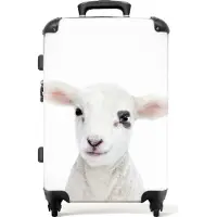 NoBoringSuitcases.com Großer Koffer - Lamm - Weiß - Tiere - Natur - Kombinationsschloss TSA - Hartschalen Trolley 4 Rollen - 72 liter - Reisekoffer - 66 cmKoffer Mittelgroß 67x43x25 cm, 72L,