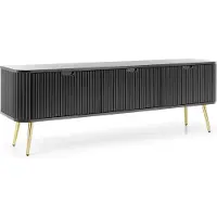 Emporius Furniture TV-Tisch mit Lamellen Gerly - TV-Schrank 170 cm auf Beinen, Loft, geriffelten Fronten, 3 Türen (Schwarz / Gold)