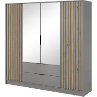 Emporius Furniture Kleiderschrank mit Spiegel 200 cm Fioro - Schrank vom Hersteller, Schlafzimmerschrank - Drehtürenschrank mit Lamellen, 4 Tür (Grau)