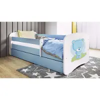 RAUMHIRSCH FURNITURE Kinderbett Jugendbett blauer Teddybär Blumen 70x140, 80x160, 80x180 cm - Komplettset mit Schublade & Rausfallschutz