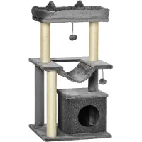 Northio 90Cm Kratzbaum Hängematte Spielbaum Katzenhöhle Plattformen Kletterbaum Plüsch Sisal Grau