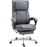 Northio Bürostuhl mit 5 Massagemodi, Ergonomischer Schreibtischstuhl mit Liegefunktion, Höhenverstellbar, Fußstütze, Leinenoptik, Grau