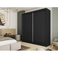 AGMAT-FURNITURE AGMAT Schwebetürenschrank Inari, Kleiderschrank mit 2 Türen, Moderne Garderobe in Farbe: Schwarz, Schrank in Größe: 200 x 216 x 61 cm