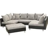 Fun Moebel Couchgarnitur Allegra U-Form Schwarz-Grau inkl.Hocker