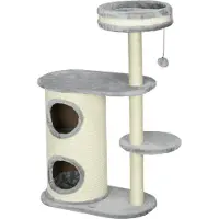 Northio Kratzbaum katze mit 2 Katzenhöhle, Sisal-Seilpfosten, mehrere Plattformen, Weicher Plüsch, Ballspielzeug, Grau, 59 x 35 x 100 cm