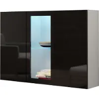 Furniture24 Kommode Vigo 3 türiger Wohnzimmerschrank Sideboard Hängeschrank mit Led Beleuchtung Weiß/Schwarz Hochglanz