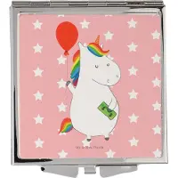Mr. & Mrs. Panda Kosmetikspiegel Einhorn Luftballon - Rot Pastell - Geschenk, Einhörner, Freude, Schminkspiegel klappbar, Taschenspiegel, Unicorn, Handspiegel, Geld