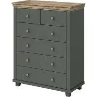 Furniture24 Kommode Evora 45 mit 6 Schubladen, Grün/Eiche Lefkas, Laminatplatte, klassischer Stil, 90x113x42cm, für Schlafzimmer geeignet