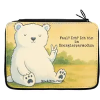 Mr. & Mrs. Panda Etui Eisbär Faul Design - Weiß - Geschenk, Federmappe, Bär, Bleistiftetui, Teddy, Schlampermäppchen, Mäppchen, Arbeitsplatz, Relaxen, Federmäppchen
