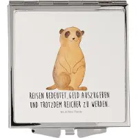 Mr. & Mrs. Panda Kosmetikspiegel Erdmännchen - Weiß - Geschenk, Traveling, Weltreise, Afrika, Schminkspiegel klein, Klappbarer Spiegel, Handspiegel, Kleiner, Reisen