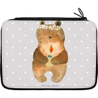 Mr. & Mrs. Panda Federmappe Bär Kommunion - Grau Pastell - Geschenk, Teddy, Etui, Mäppchen, Schlampermäppchen, Gottes Segen, Bleistiftetui, Federtasche, Katholisch