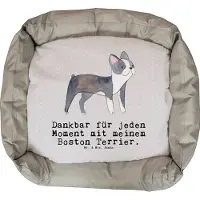 Mr. & Mrs. Panda Hundekorb Boston Terrier Moment - Grau Pastell - Geschenk, Vatertag, Kissenbezug, Muttertag, Ostern, Valentinstag, Welpen