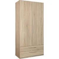 Furniture24 Kleiderschrank CDXS87, Schrank, Drehtürenschrank, 2 Türig, mit Kleiderstange, 1 Einlegeboden, 2 Schubkästen Sonoma Eiche