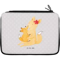 Mr. & Mrs. Panda Federmappe Fuchs Mama - Grau Pastell - Geschenk, Bleistiftetui, Mäppchen, Federtasche, Mutter, Federmäppchen, Schoß, Muttertag, Schlampermäppchen