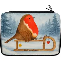 Mr. & Mrs. Panda Mäppchen Rotkehlchen Schlitten Design - Weiß - Geschenk, Schreibmappe, Vogel, Bleistiftetui, Etui, Weihnachten, Federtasche, Federmappe
