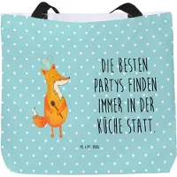 Mr. & Mrs. Panda Tote Bag Fuchs Koch - Türkis Pastell - Geschenk, Beutel, Geburtstag, Schultasche, Tasche, Hungrig, Chefkoch, Strandtasche, Bäcker, Kochlöffel